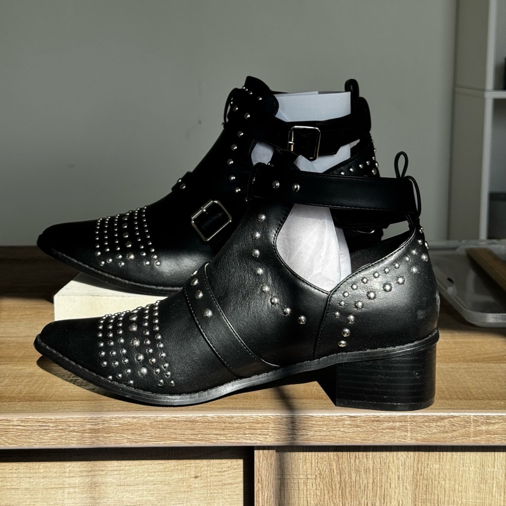 City Chic Christi Ankle Studded Black Boots NWT
